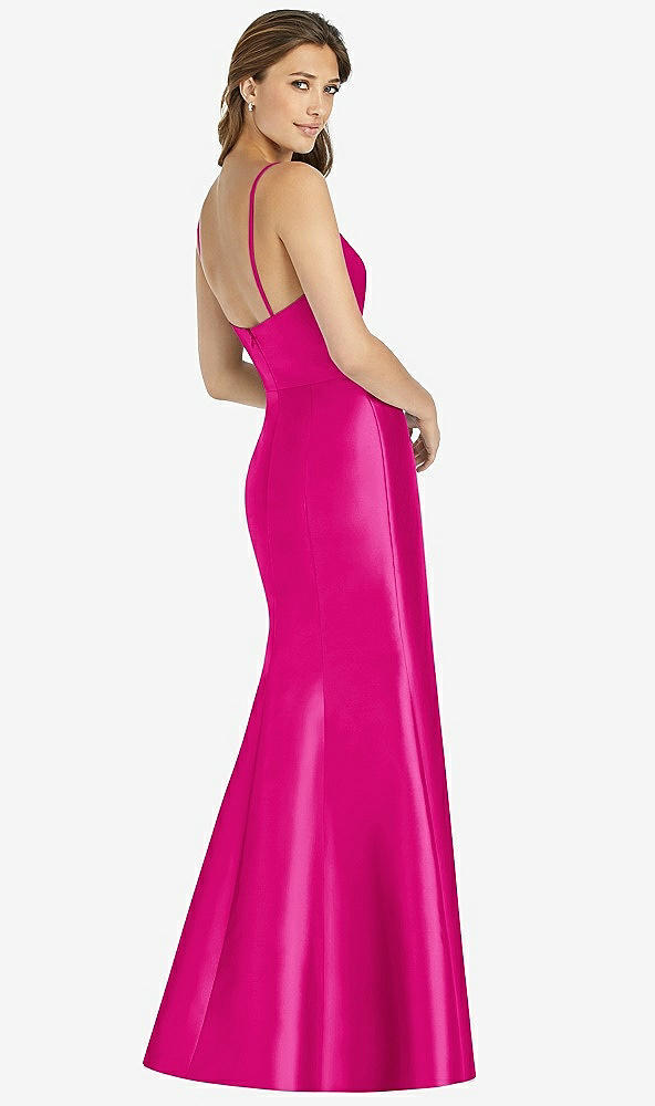 Back View - Think Pink Maxi Length Spaghetti Strap Mermaid Dress