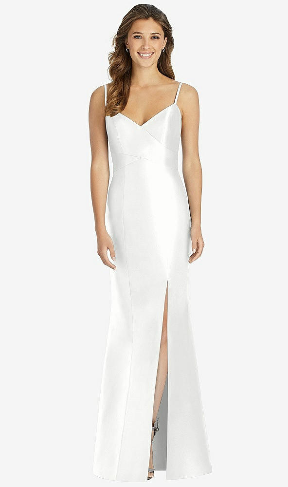 Front View - White Maxi Length Spaghetti Strap Mermaid Dress