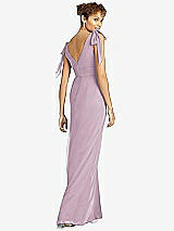 Rear View Thumbnail - Suede Rose Bow-Shoulder Sleeveless Deep V-Back Mermaid Dress