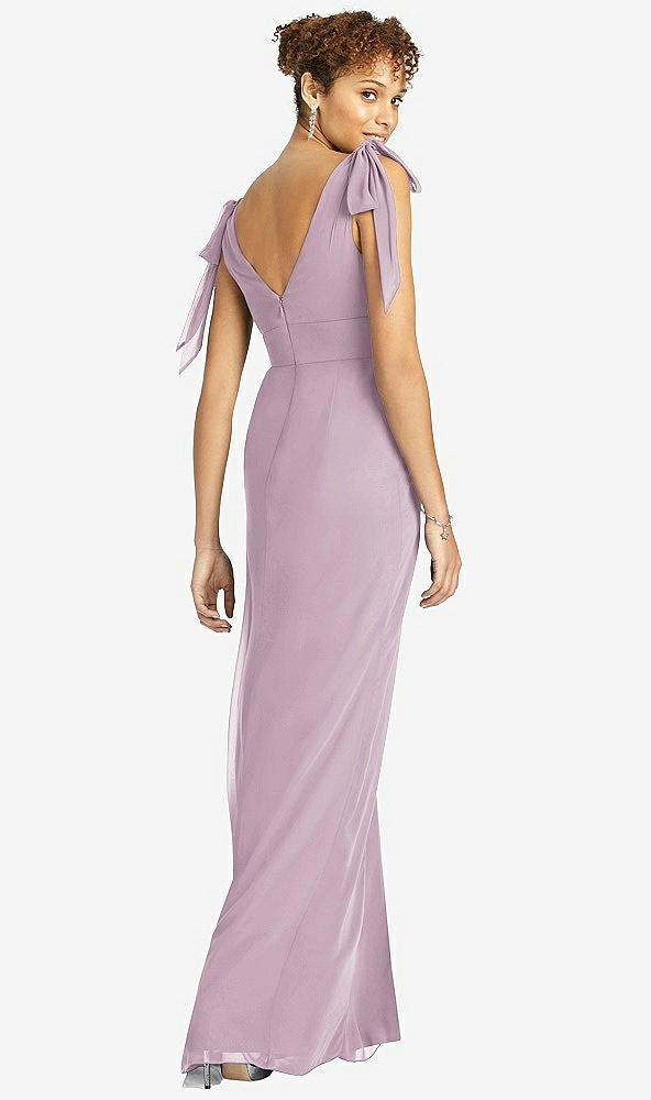 Back View - Suede Rose Bow-Shoulder Sleeveless Deep V-Back Mermaid Dress