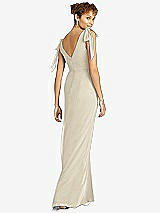 Rear View Thumbnail - Champagne Bow-Shoulder Sleeveless Deep V-Back Mermaid Dress