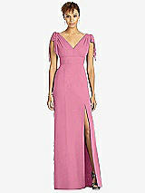 Front View Thumbnail - Orchid Pink Bow-Shoulder Sleeveless Deep V-Back Mermaid Dress