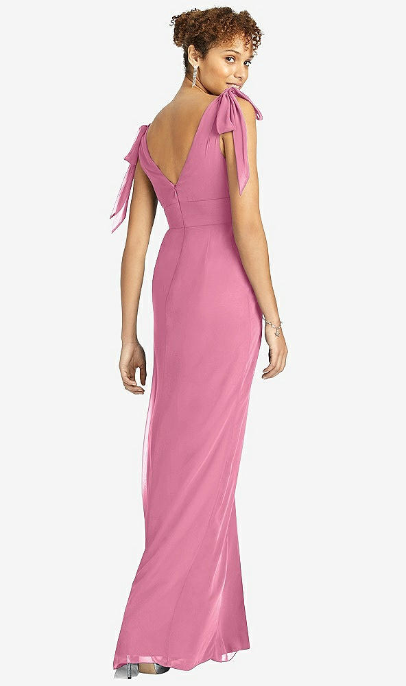 Back View - Orchid Pink Bow-Shoulder Sleeveless Deep V-Back Mermaid Dress