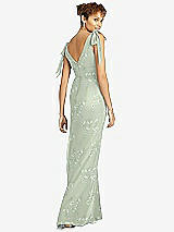 Rear View Thumbnail - Vintage Primrose Sage Bow-Shoulder Sleeveless Deep V-Back Mermaid Dress