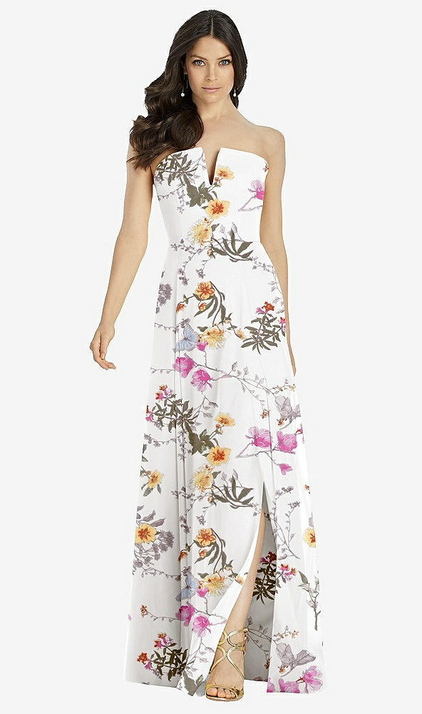 Front View - Butterfly Botanica Ivory Strapless Notch Chiffon Maxi Dress