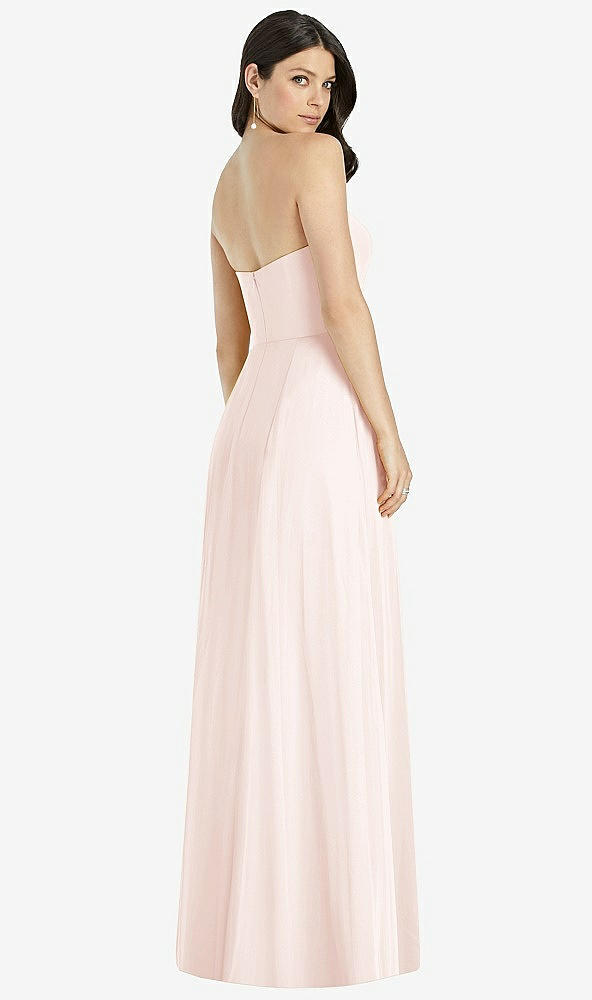 Back View - Blush Strapless Notch Chiffon Maxi Dress