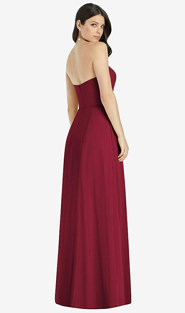 Back View - Burgundy Strapless Notch Chiffon Maxi Dress