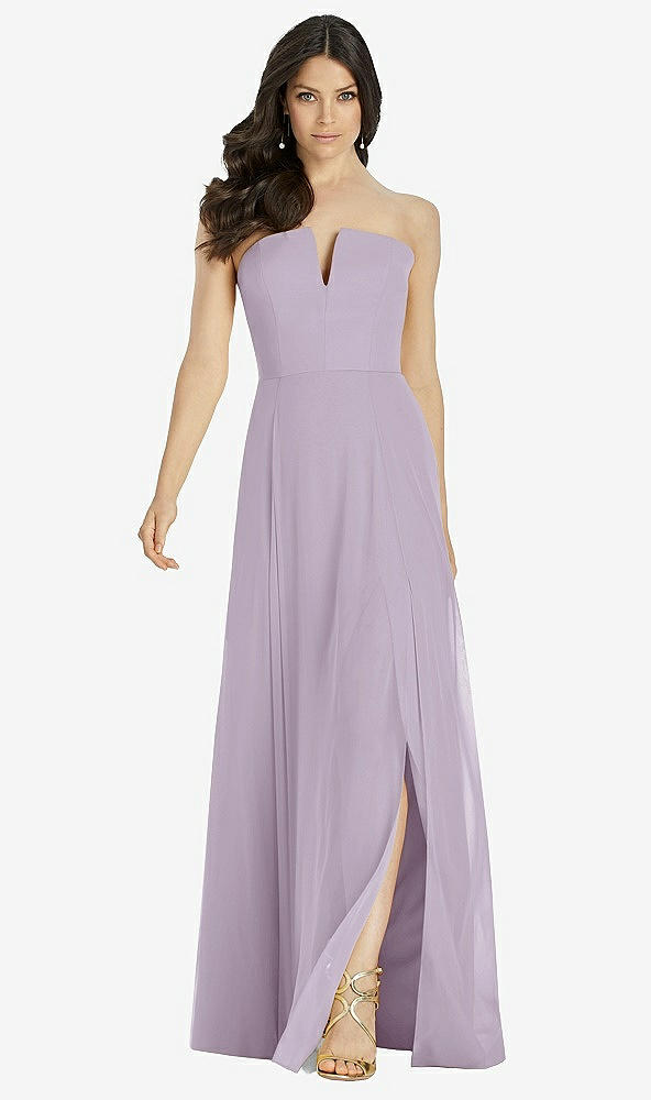 Front View - Lilac Haze Strapless Notch Chiffon Maxi Dress