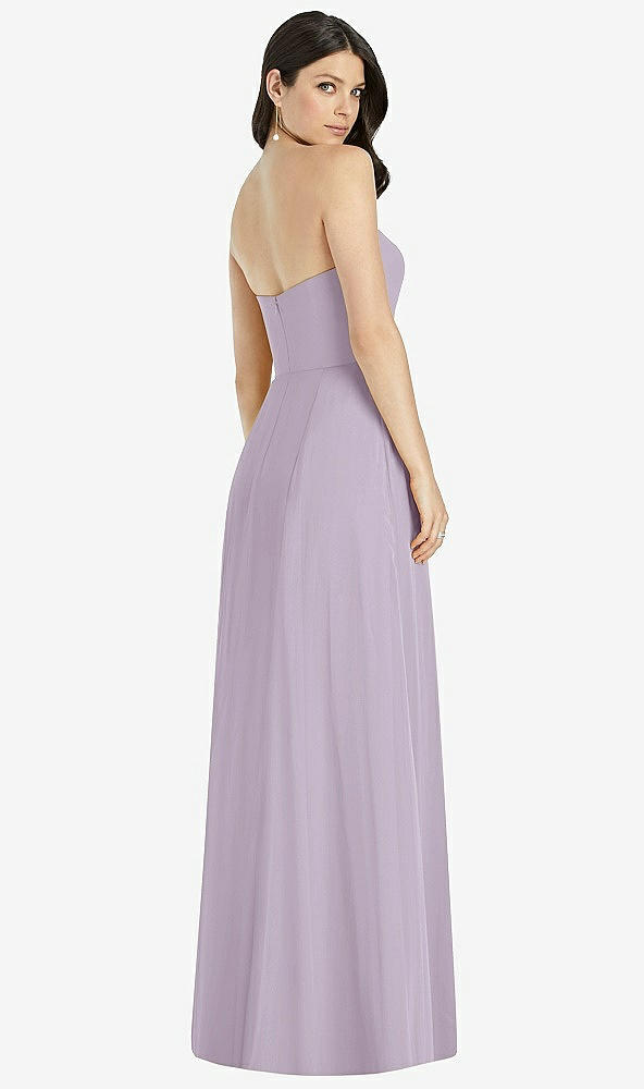 Back View - Lilac Haze Strapless Notch Chiffon Maxi Dress