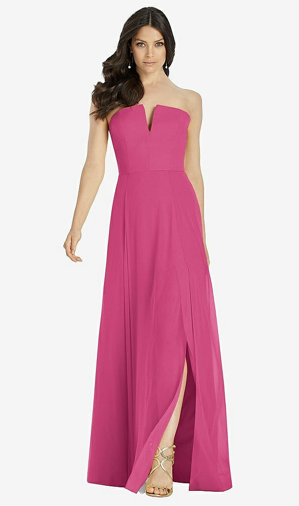 Front View - Tea Rose Strapless Notch Chiffon Maxi Dress