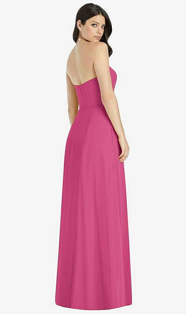 Back View - Tea Rose Strapless Notch Chiffon Maxi Dress