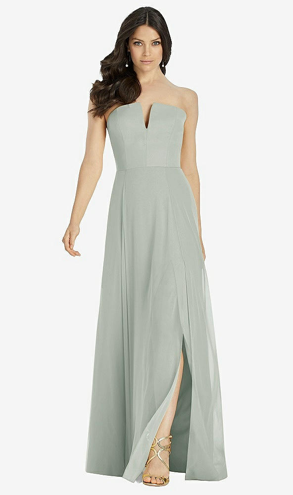 Front View - Willow Green Strapless Notch Chiffon Maxi Dress