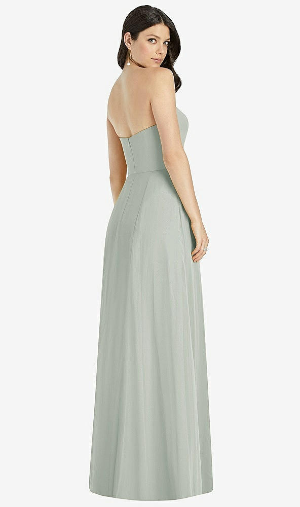 Back View - Willow Green Strapless Notch Chiffon Maxi Dress