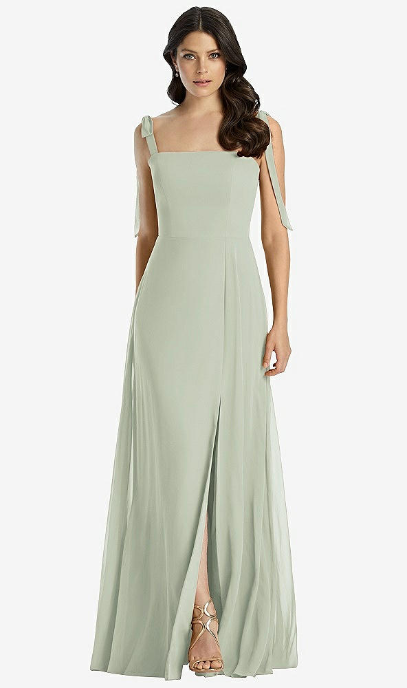 Front View - Celadon Tie-Shoulder Chiffon Maxi Dress with Front Slit