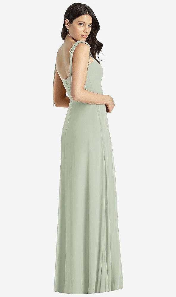 Back View - Celadon Tie-Shoulder Chiffon Maxi Dress with Front Slit