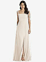 Front View Thumbnail - Oat Tie-Shoulder Chiffon Maxi Dress with Front Slit