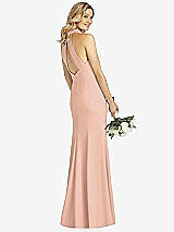 Rear View Thumbnail - Pale Peach High-Neck Cutout Halter Trumpet Gown