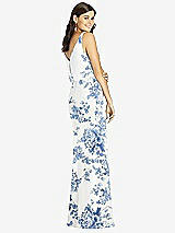 Rear View Thumbnail - Cottage Rose Dusk Blue Blouson Bodice Mermaid Dress with Front Slit