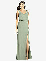 Front View Thumbnail - Sage Blouson Bodice Mermaid Dress with Front Slit