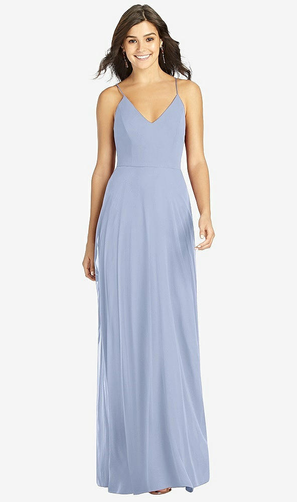 Front View - Sky Blue Criss Cross Back A-Line Maxi Dress