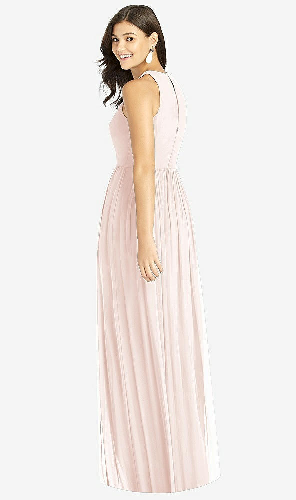 Back View - Blush Shirred Skirt Jewel Neck Halter Dress with Front Slit