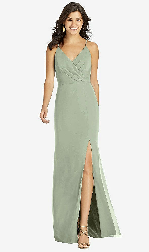 Front View - Sage Criss Cross Back Mermaid Wrap Dress