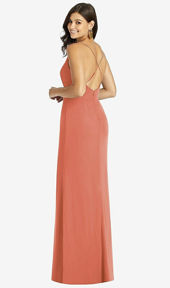 Back View - Terracotta Copper Criss Cross Back Mermaid Wrap Dress