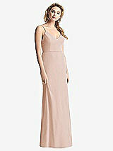 Rear View Thumbnail - Cameo Shirred Sash Cowl-Back Chiffon Trumpet Gown