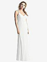 Rear View Thumbnail - White Shirred Sash Cowl-Back Chiffon Trumpet Gown