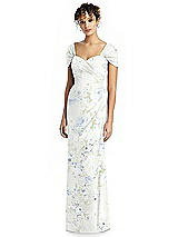 Alt View 1 Thumbnail - Bleu Garden Draped Off-the-Shoulder Maxi Dress with Shirred Streamer