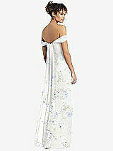 Rear View Thumbnail - Bleu Garden Draped Off-the-Shoulder Maxi Dress with Shirred Streamer