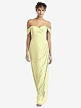 Front View Thumbnail - Butter Yellow Draped Off-the-Shoulder Maxi Dress with Shirred Streamer