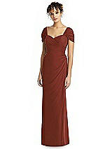 Alt View 1 Thumbnail - Auburn Moon Draped Off-the-Shoulder Maxi Dress with Shirred Streamer