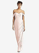 Front View Thumbnail - Blush Draped Off-the-Shoulder Maxi Dress with Shirred Streamer