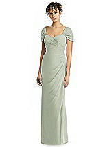 Alt View 1 Thumbnail - Celadon Draped Off-the-Shoulder Maxi Dress with Shirred Streamer