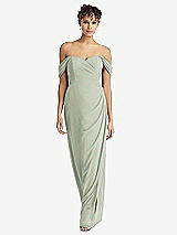 Front View Thumbnail - Celadon Draped Off-the-Shoulder Maxi Dress with Shirred Streamer