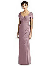 Alt View 1 Thumbnail - Dusty Rose Draped Off-the-Shoulder Maxi Dress with Shirred Streamer