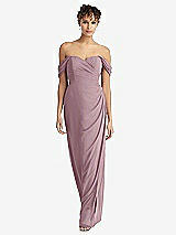 Front View Thumbnail - Dusty Rose Draped Off-the-Shoulder Maxi Dress with Shirred Streamer