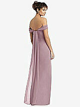 Rear View Thumbnail - Dusty Rose Draped Off-the-Shoulder Maxi Dress with Shirred Streamer