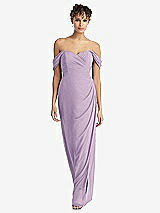 Front View Thumbnail - Pale Purple Draped Off-the-Shoulder Maxi Dress with Shirred Streamer