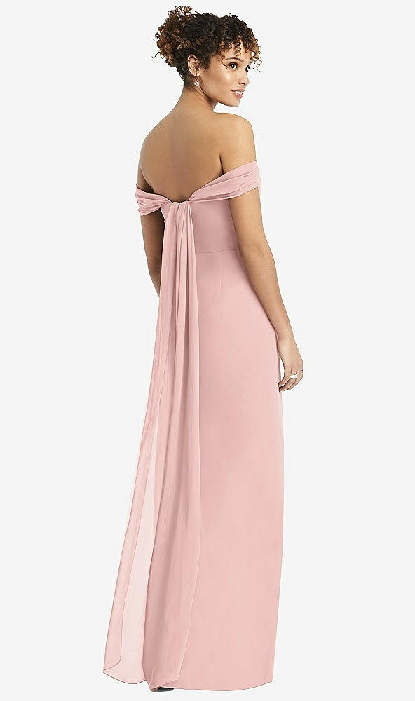 Back View - Rose Draped Off-the-Shoulder Maxi Dress with Shirred Streamer