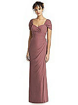 Alt View 1 Thumbnail - Rosewood Draped Off-the-Shoulder Maxi Dress with Shirred Streamer