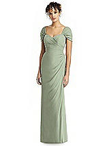 Alt View 1 Thumbnail - Sage Draped Off-the-Shoulder Maxi Dress with Shirred Streamer