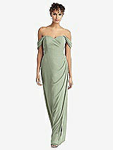 Front View Thumbnail - Sage Draped Off-the-Shoulder Maxi Dress with Shirred Streamer