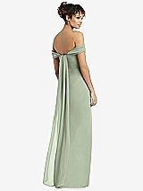 Rear View Thumbnail - Sage Draped Off-the-Shoulder Maxi Dress with Shirred Streamer