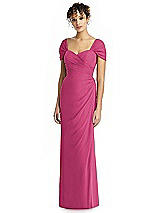 Alt View 1 Thumbnail - Tea Rose Draped Off-the-Shoulder Maxi Dress with Shirred Streamer