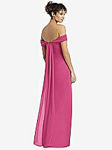 Rear View Thumbnail - Tea Rose Draped Off-the-Shoulder Maxi Dress with Shirred Streamer