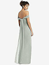 Rear View Thumbnail - Willow Green Draped Off-the-Shoulder Maxi Dress with Shirred Streamer