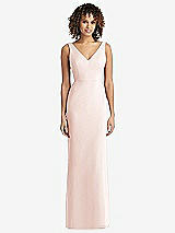 Rear View Thumbnail - Blush Sleeveless Tie Back Chiffon Trumpet Gown