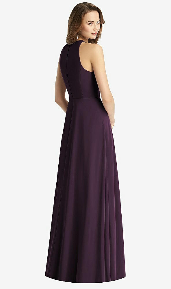 Back View - Aubergine Sleeveless Halter Chiffon Maxi Dress